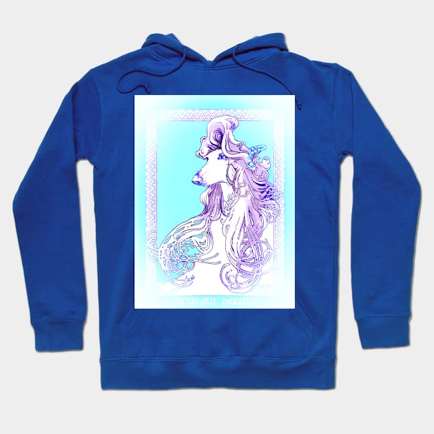 Afghan Hound. Mucha/Watson. Sky Blue and Grape Hoodie by chepea2